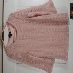 Investments Petites Blush Pink Textured Lace 3/4 Bell Sleeve Lined Top Size PS